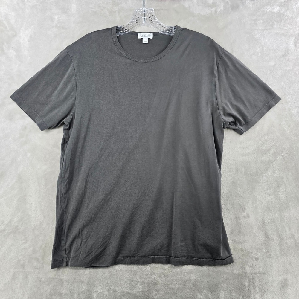 Sunspel T-Shirt Mens Large Gray Short Sleeve Cotton Made in England Crew Neck
